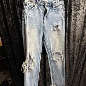 KanCan High Rise Distressed Straight Leg Light Wash Jeans
